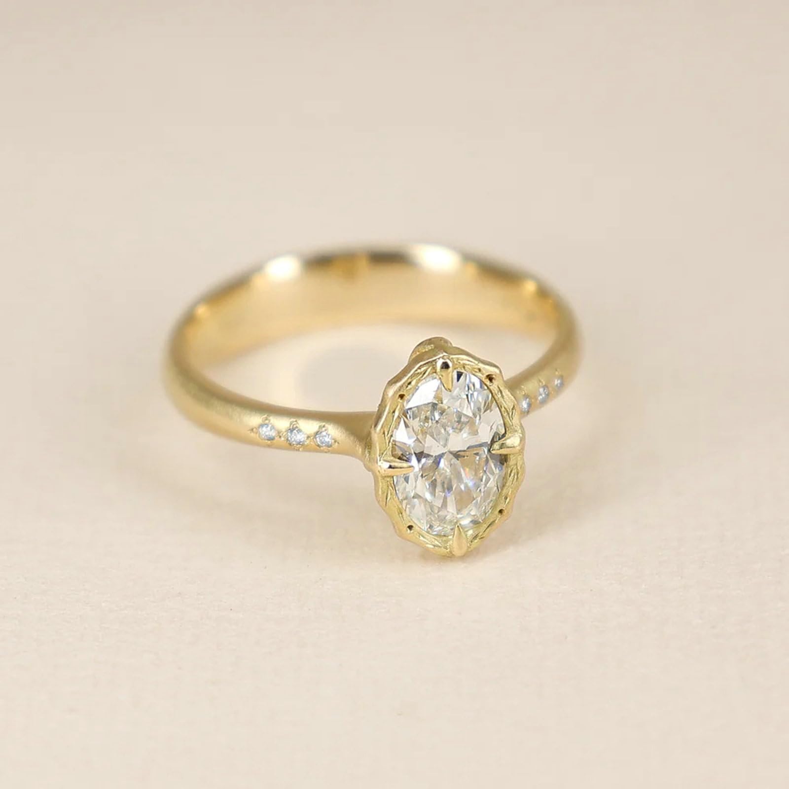 Anillos simples de oro amarillo de 9 quilates, 14 quilates, 18 quilates, oro de 14 quilates, 4 puntas, moissanita de 2 quilates