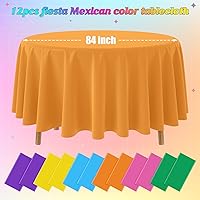Vista 2 de 12 Pcs Round Cinco De Mayo Fiesta Tablecloths, Plastic Fiesta Table Cloth Multi Colored Disposable Round Table Covers for Taco Night,Dia De Los