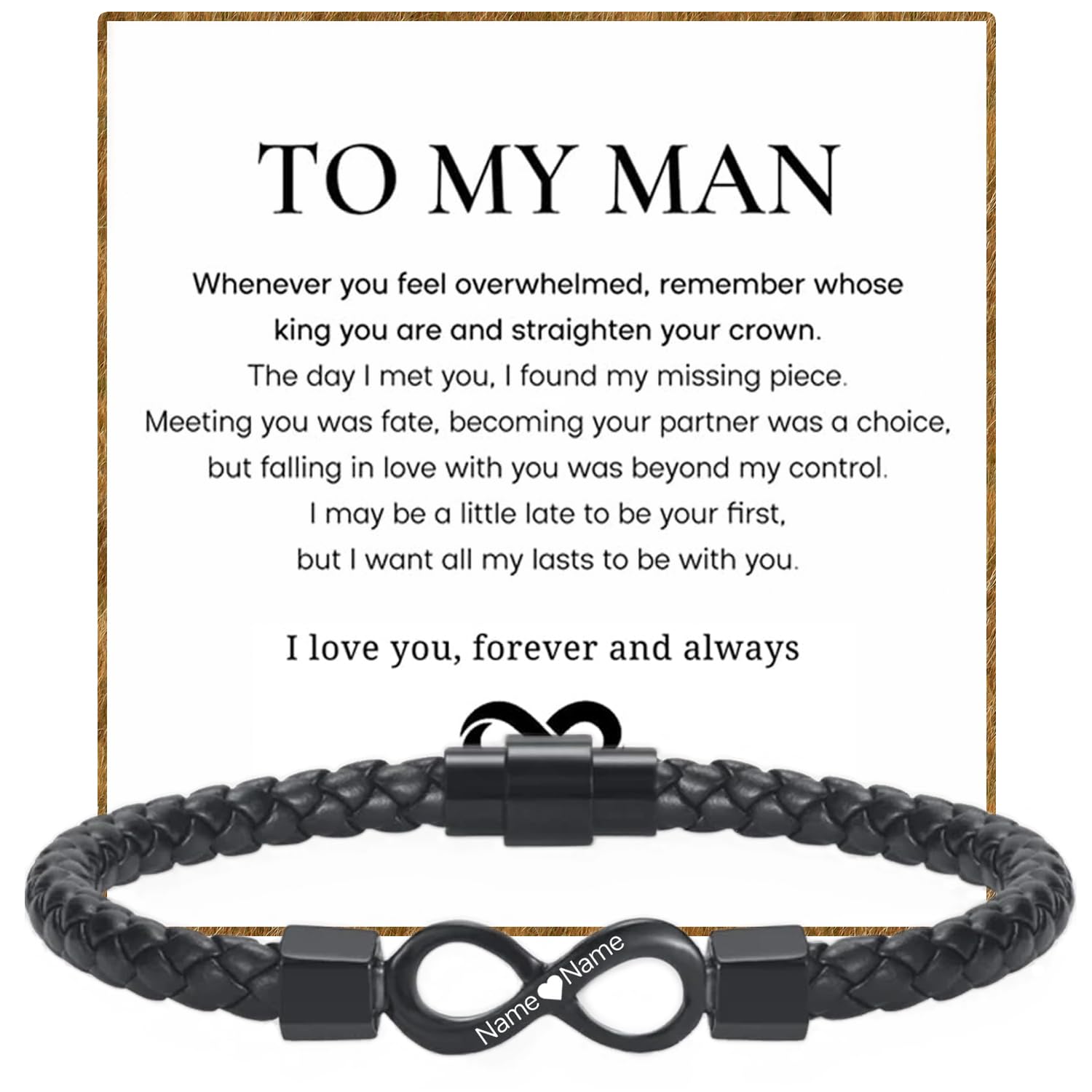 LKIQTUTo My Man, Personalized Dual Name Infinity Leather Bracelet, Stainless steel Braided Bracelet, Personalized Custom Name Bracelet, Bracelets for Boyfriend Xmas, Birthday, Anniversary