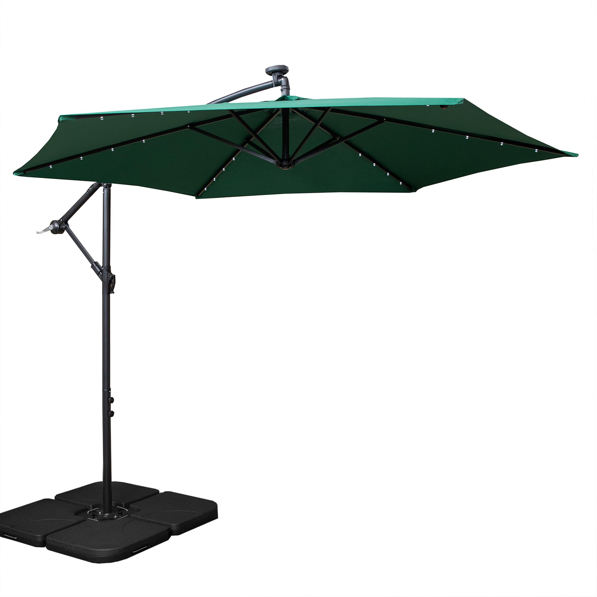 Rackhams Green 3M Solar Powered Lit Banana Cantilever Garden Parasol With Leds & Base Weights Included In