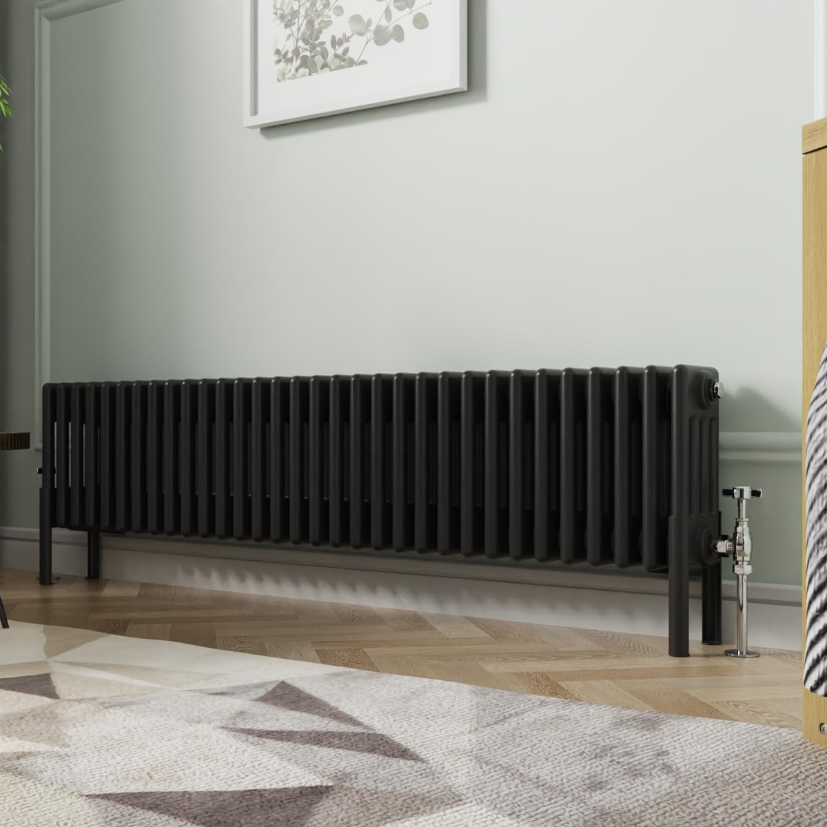 NRG 300x1460mm Traditional Black Cast Iron Radiator 4 Column