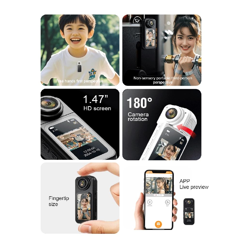 2.7K Thumb Camera WiFi Action Camera 180° Rotazione Sport Cam DV Ciclismo Registratore Videocamera con di Ricarica Bianca