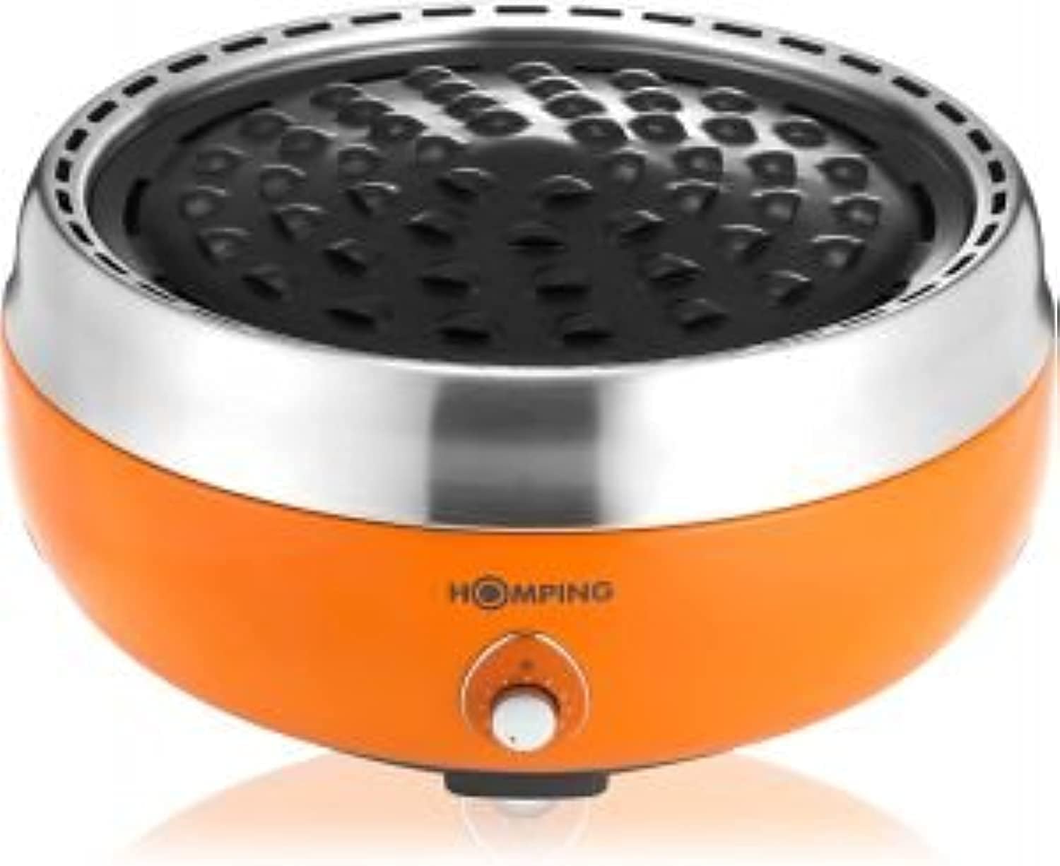 Ultimate Portable Charcoal BBQ Grill. Produces Less Smoke. Combined with its Electric Fan for air/Heat Control. Tailgating Grill (Orange)