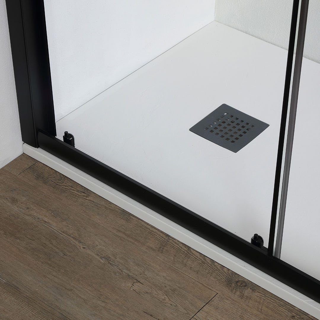 Kiamami Valentina - Porte de douche niche 130 cm noir mat avec installation réversible | City