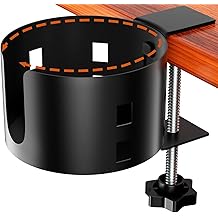 Upgraded Large Desk Cup Holder Clamp, OOKUU Anti-Spill Table Cup Holder, Metal Office &amp; PC Gaming Desk Accessories, Compatible with Universal Cup, Bottles, Pencil Holder (Black)