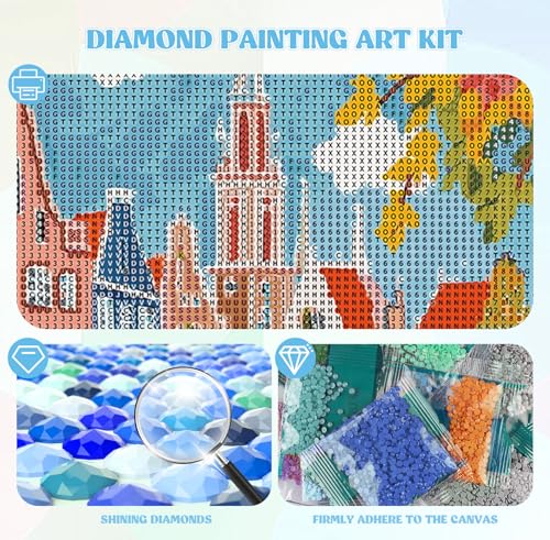 Image of QENSPE Diamond Painting Art Kits for Adults, DIY Landscape Full Drill Diamond Art for Beginners, 5D Colorful Houses Round Diamond Dots Paintings Gem Art Crafts for Home Wall Decor Gifts 30x40cm