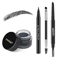 Vista 16 de LAVONE Kit de lápiz de sello para cejas, kit de maquillaje triple con lápiz de ceja impermeable, delineador, pomada de cejas y cepillo de cejas