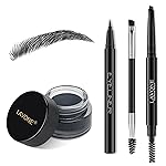 LAVONE Eyebrow Stamp Pencil Kit - Makeup Brow Stamp Trio with Waterproof Eyebrow Pencil, Eyeliner, Pomade, Dual-ended Brush - Dark Black
