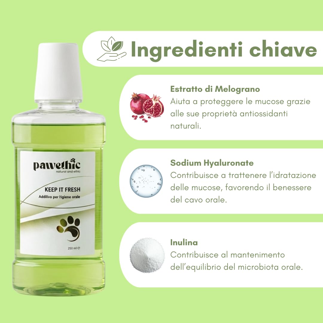 Pawethic Keep it fresh additivo per l'acqua per una corretta igiene orale negli animali- scioglie placca e tartaro - 250ml