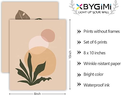 Miniatura 2 de XBYGIMI Juego de 6 impresiones artísticas bohemias para pared, cuadros de pared beige modernos, decoración de pared geométrica bohemia, pósteres
