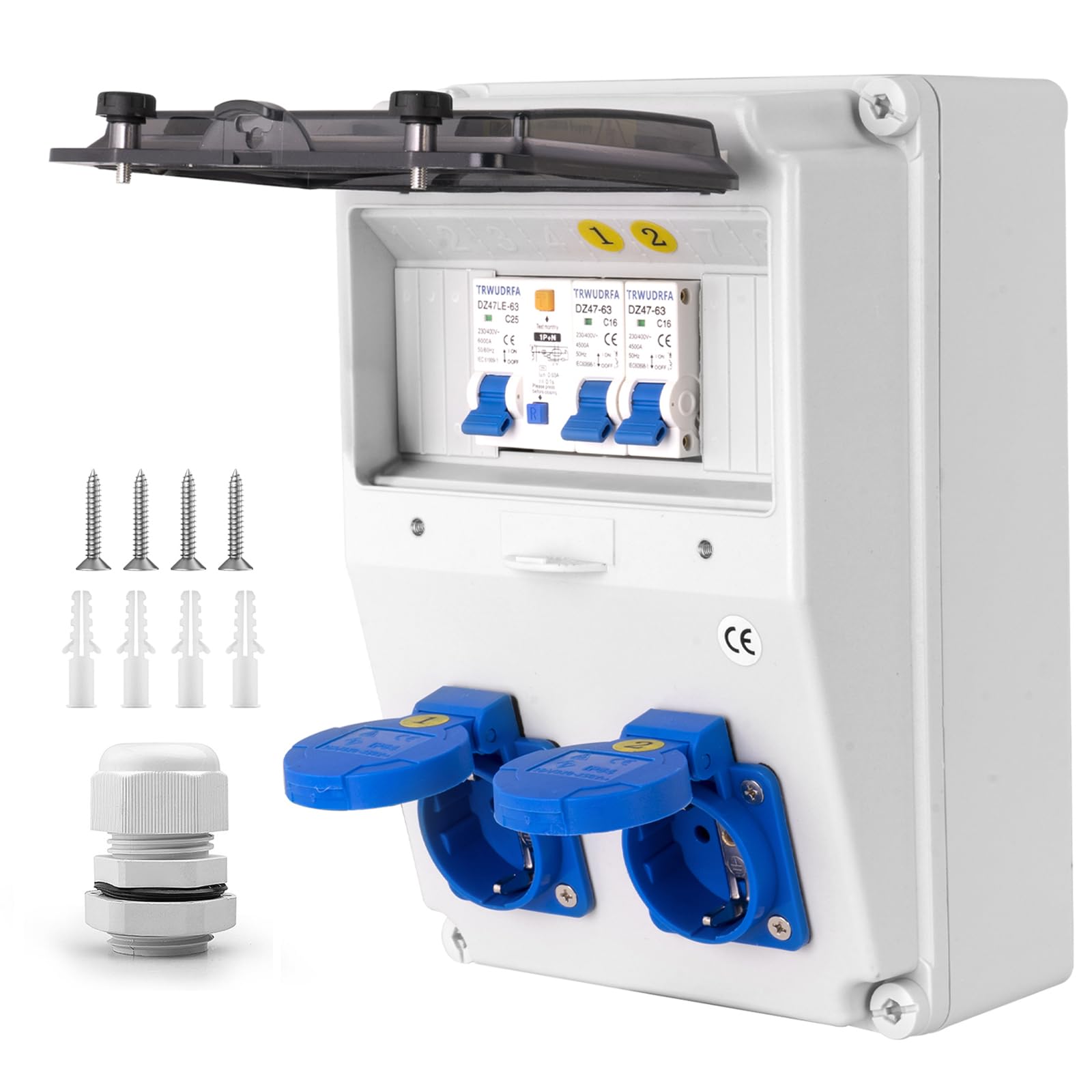 Distributore a parete completo cablato (2 x 230 V+LS+FI)
