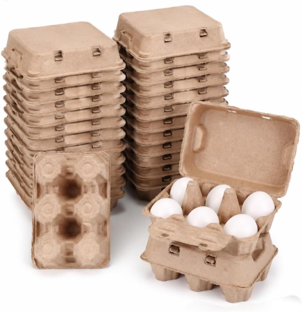 24 Pack Egg Cartons, 12 Count Paper Pulp Egg Holders, Reusable Biodegradable Egg Trays with Lids, Sturdy Recycled Cardboard Storage for Farm Fresh Eggs, Fridge, Farmers Market (Natural)