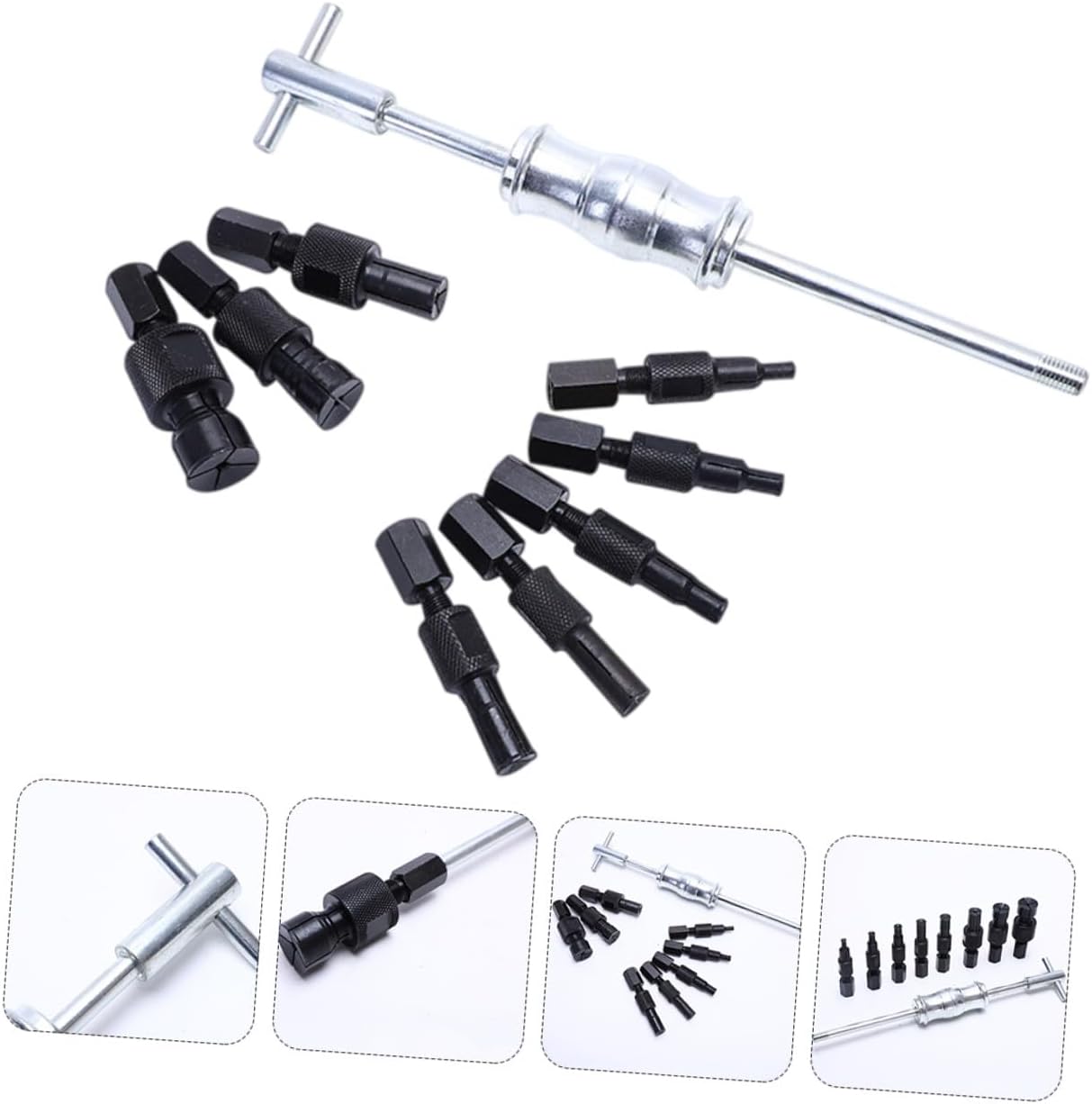 POPETPOP 9pcs Inner Hole Bearing Puller Slide Hammer Set Steel Bearing Extractor Removal Tool for Automotive Repair
