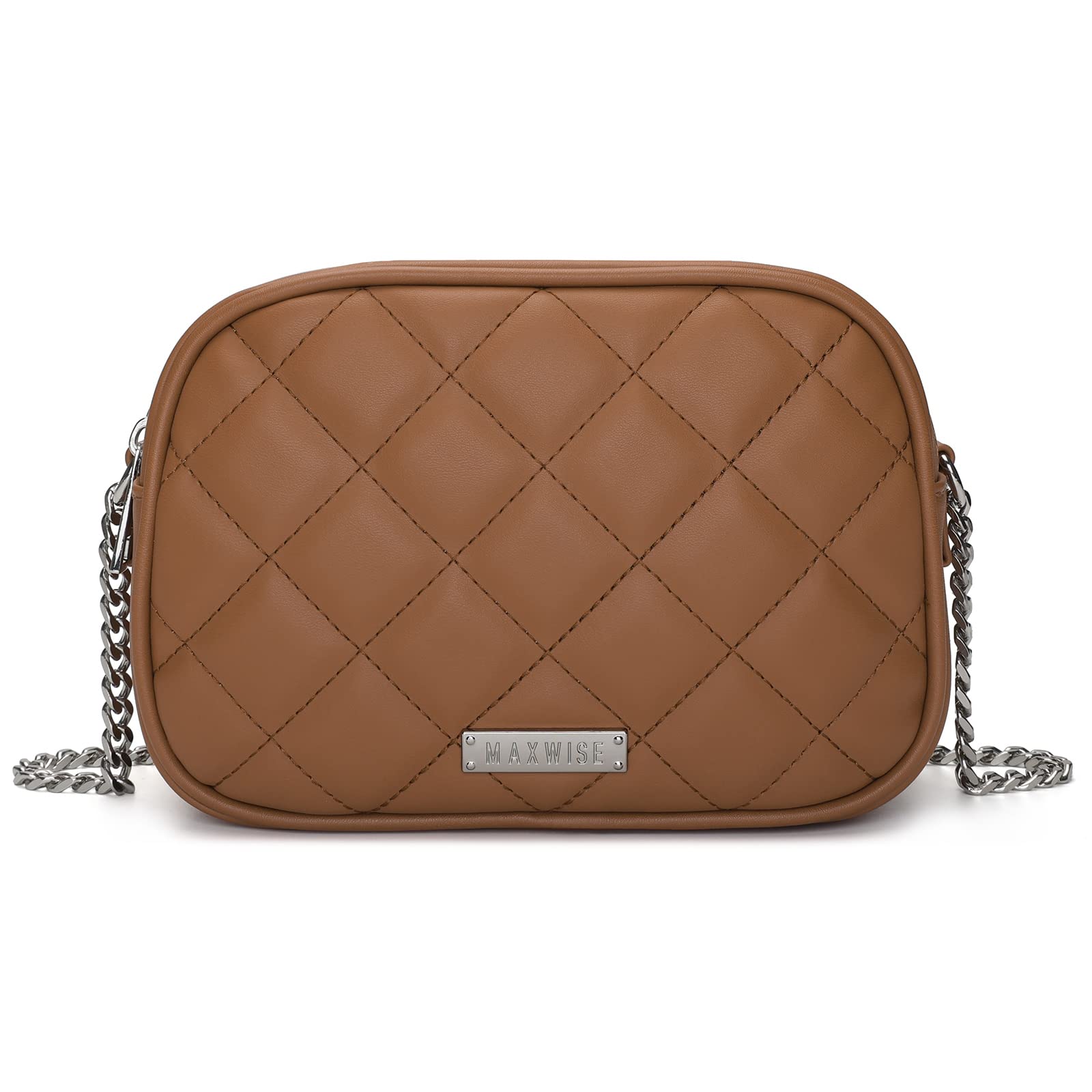 Photo 1 of MAXWISE Quilted Crossbody Bags Crossbody Purse Small Crossbody Shoulder Bag with Chain Strap Side Purse for Women Brown