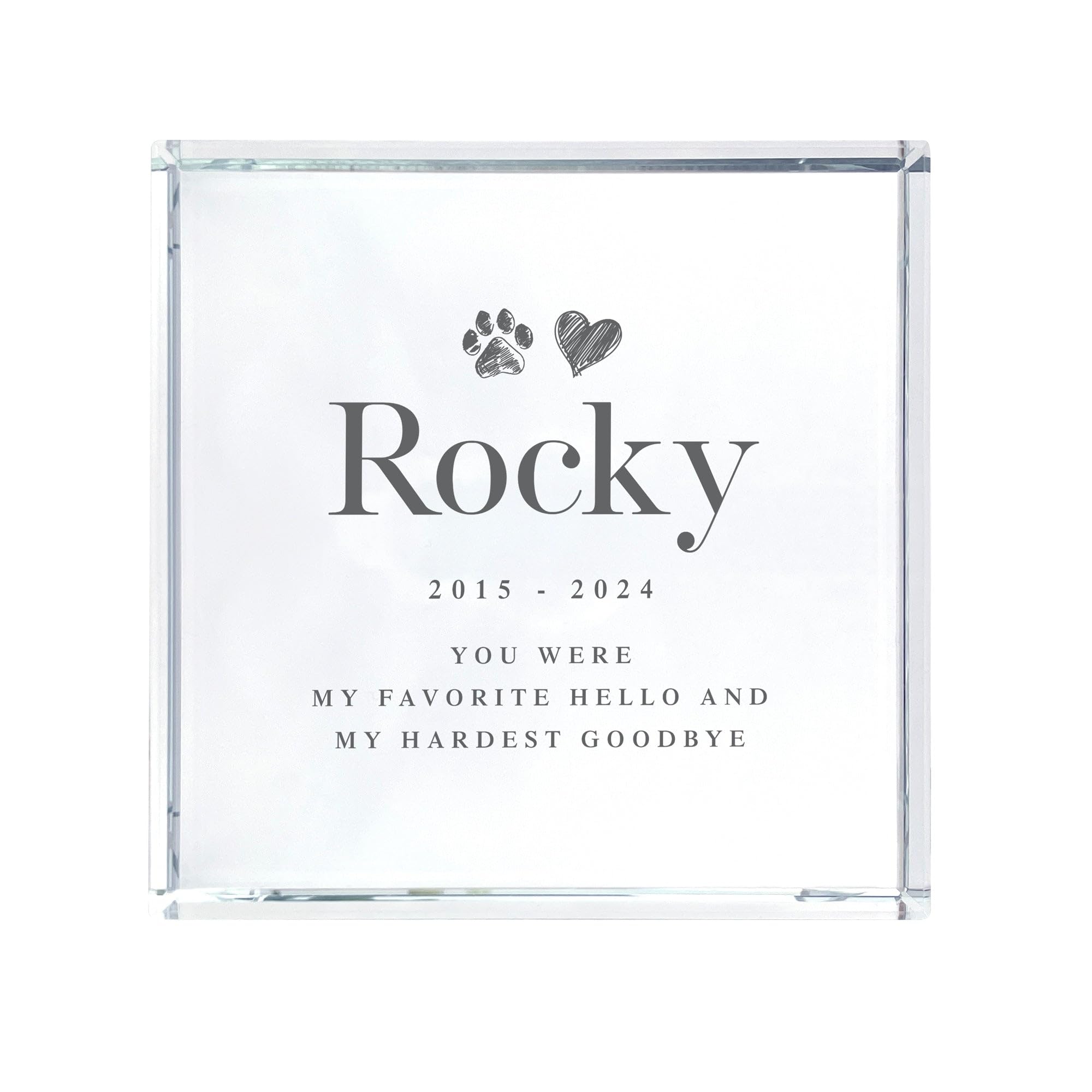 Personalised Sketch Pet Memorial Crystal Token - Custom Message & Image | Sympathy Gift for Pet Loss | 9x9x2cm