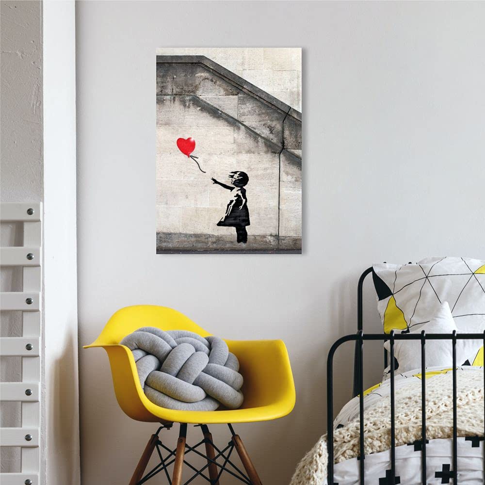 Quadri L&C ITALIA Quadro Banksy Bambina con Palloncino Stampa Tela Street Art Pop per Soggiorno Moderno Camera Ragazzi 50x70 Canvas Balloon Girls Verticale Grande