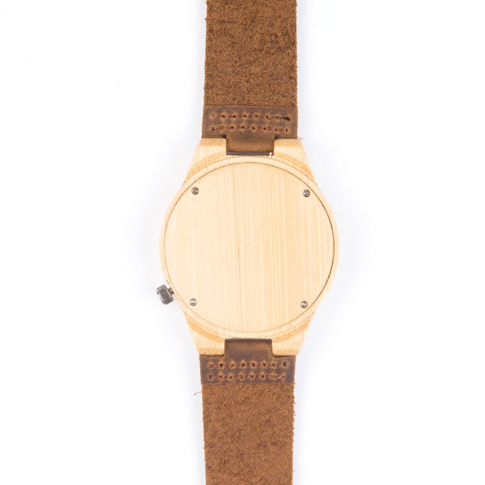 Kim Johanson Herren Bambus-Holz Armbanduhr *Red Bamboo* in Braun mit Echtem Lederarmband Handgefertigt Quarz Analog Uhr inkl. Geschenkbox