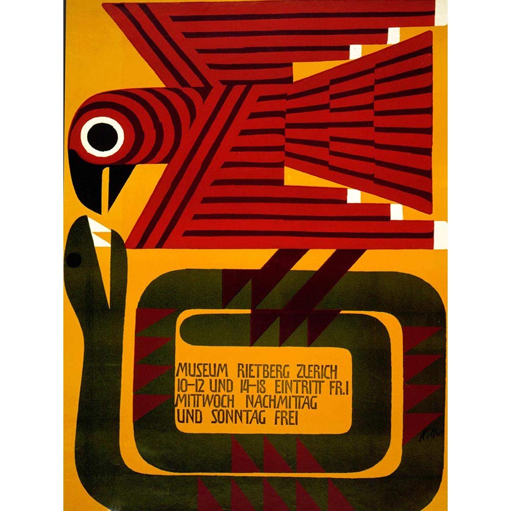 Wee Blue Coo Advert Exhibition Rietberg Museum Zurich Bird Snake Art Print Poster Wall Decor 12X16 Inch