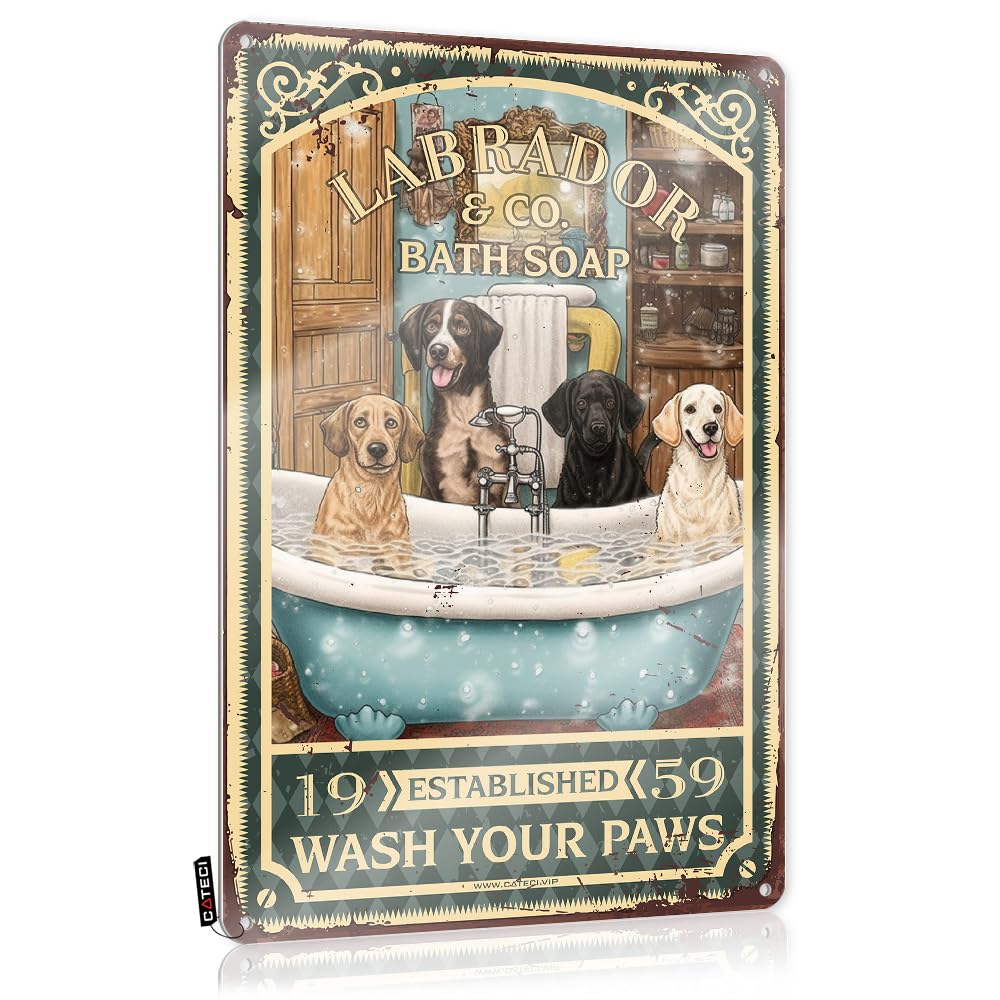 Sukecupqz Women's Colour Funny Signs For Home Bar Labrador Bath Soap Wash Your Paws Tin Sign Metal Bathroom Signgothic Decor For Homeroom Vintagebedroom For (30X40cm)