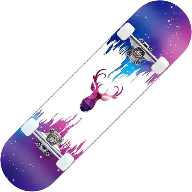 BOLLAER Maple Skateboard, Complete Skateboard 80 x 20cm / 31.5 x 8inch Maple Double Kick Deck Concave Cruiser Beginner Skateboard Teen Girl Adult Scooter