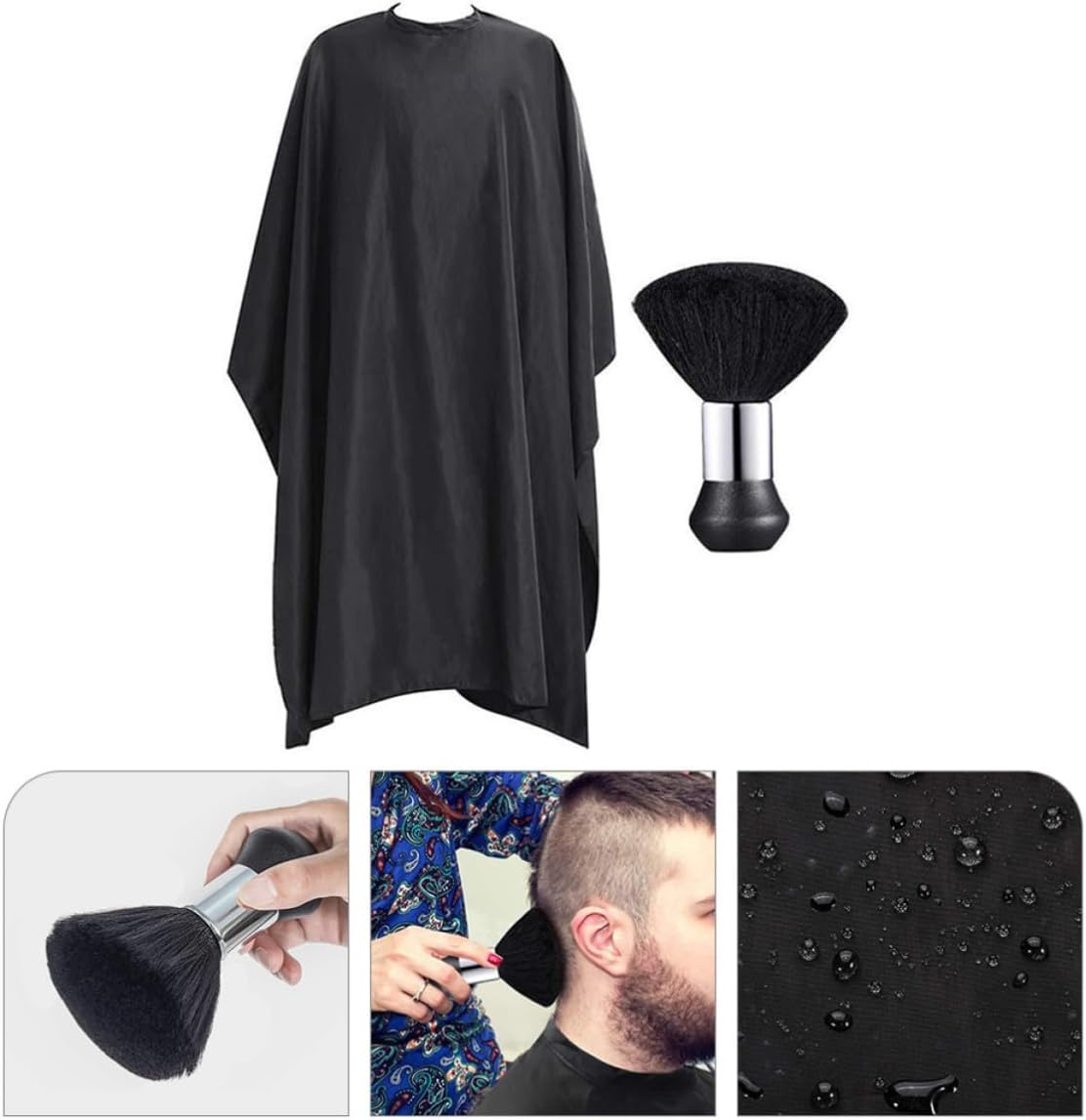Barber Cape Hair Cutting Cape for Men and Women with Wool Neck Duster Brush Waterproof Cloth Material Prevents Static Electricity and Won't Stick Hair