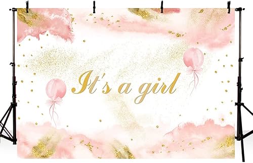 Miniatura 2 de MEHOFOND Telón de fondo de acuarela rosa rubor de 7 x 5 pies para niñas, nubes de acuarela rosa bebé, purpurina dorada, fondo de fotografía de baby