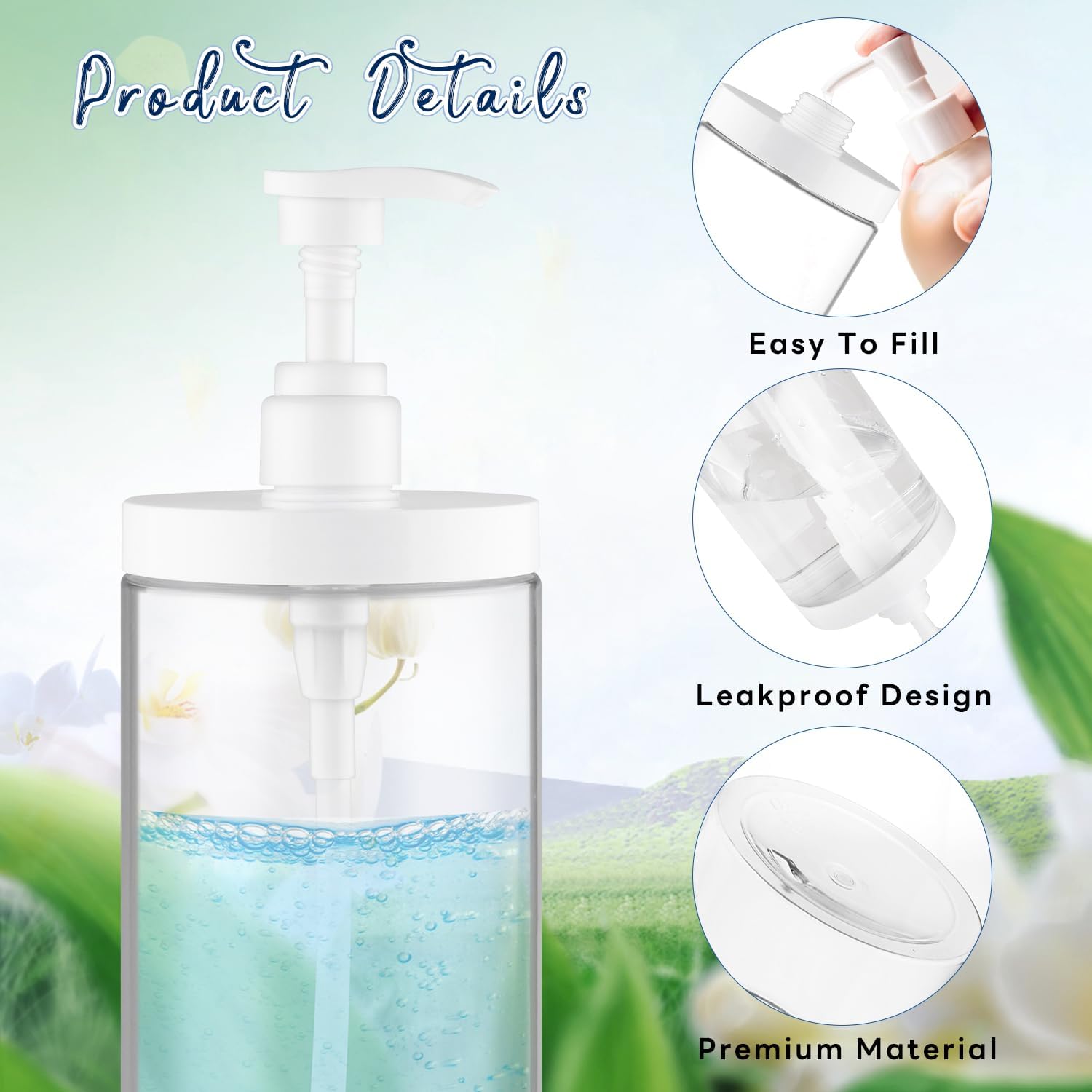 4 Pcs Pump Press Bottles Clear Plastic Shower Shampoo Bottles Empty Refillable Pump Dispenser for Lotion Soap Body Wash - 1000ml/34oz image 3