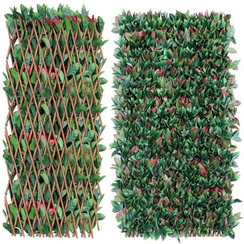 Künstliche Hecke Efeu Sichtschutz Balkon Sichtschutz Kunstpflanzen Sichtschutzfächer für Balkon Garten 100x200 cm Ausziehbar Größe - Blätter A