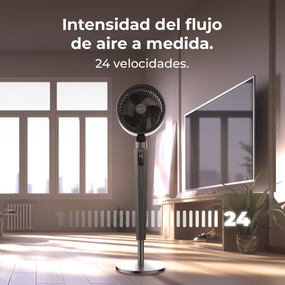 Cecotec Ventilatore da Piantana Circolatore d'Aria Energysilence 2400 Cyclone Noir. 40W, Potente Circolazione d'Aria, 24 Velocità, Oscillazione 120º, Telecomando, Timer 12h, Schermo LED Tattile