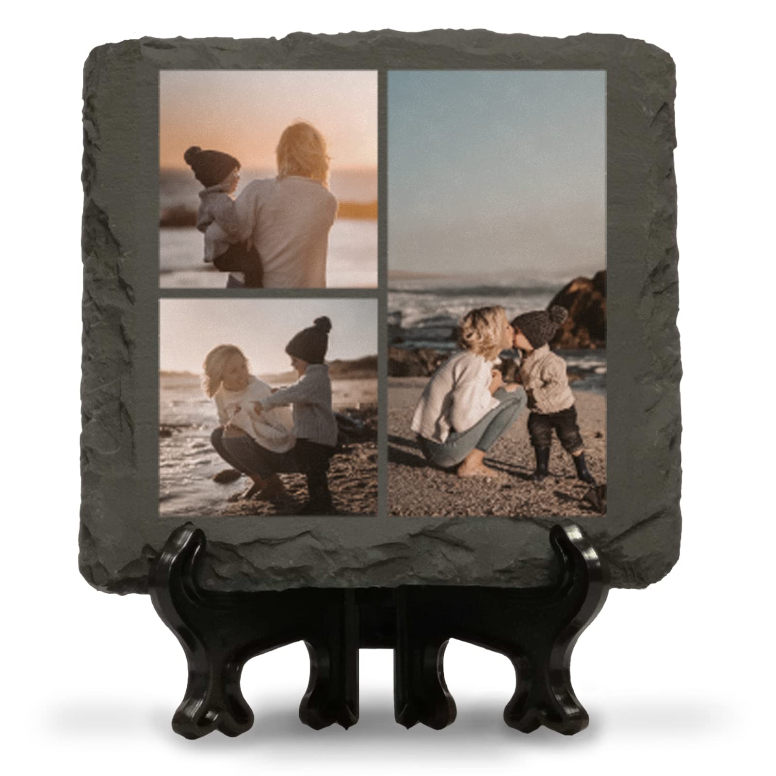 You Personalise Personalised Three Photo Montage Slate 100mm x 100mm Square with Optional Display Stand - Custom 3 Photos 1 Portrait 2 Square