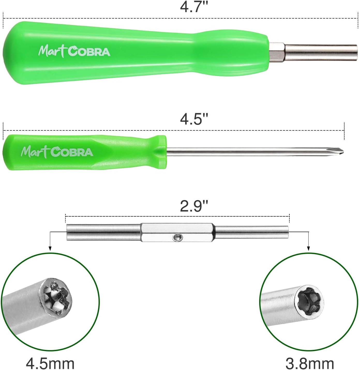 Mart Cobra Gamebit Screwdriver 3.8mm 4.5mm & Tri-Wing Screwdriver Gameboy Screwdriver Set Compatible Super Nintendo 64 SNES NES Tools N64 Gamecube Sega Genesis Game Cartridge Security Bit Screw Driver
