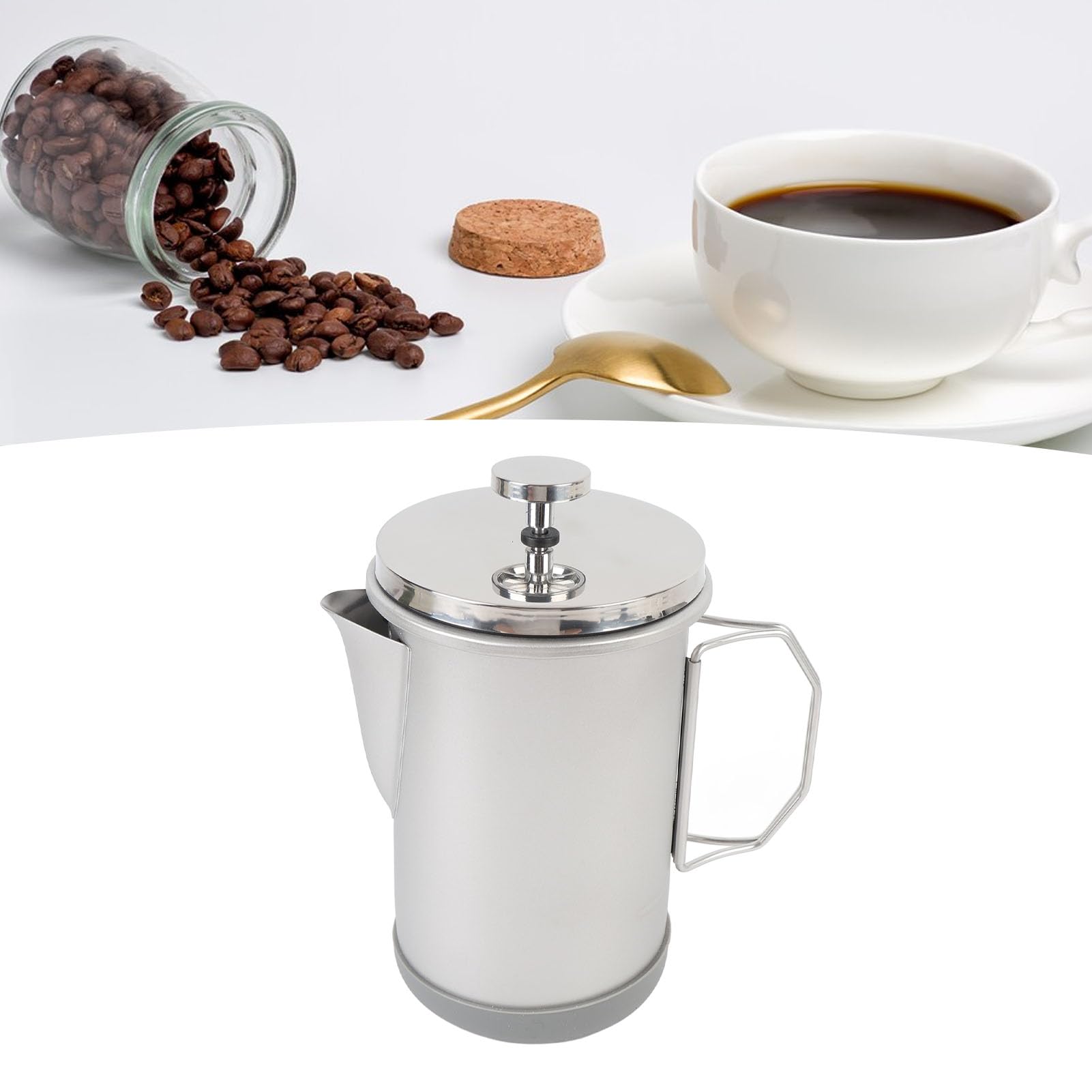 Asixxsix de Prensa Francesa, de Acero Inoxidable 304, Tetera, Prensas de café de Viaje de 1000 Ml, Tetera de Prensa de café Hecha a Mano para Camping, Viajes, Cocina