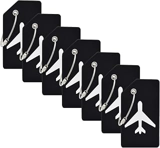 7 Pack Silicone Luggage Tag Baggage Handbag Travel Bag Tags with Name ID Card Perfect to Quickly Spot Luggage Suitcases (Black)