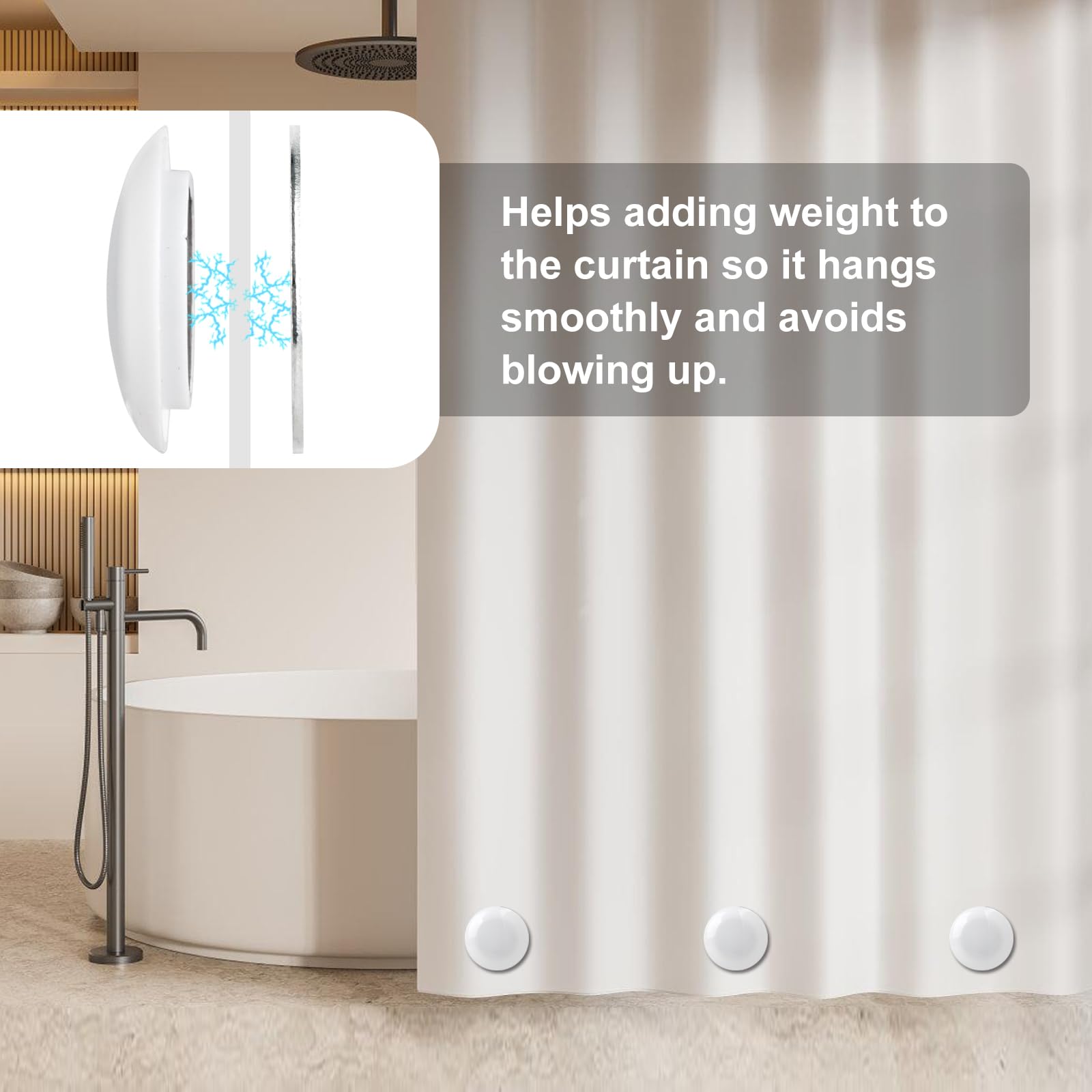 Silicone Shower Curtain Weights - 6 Pairs, Fully Wrapped, No Sew Magnets To Stop Curtain Blowing In