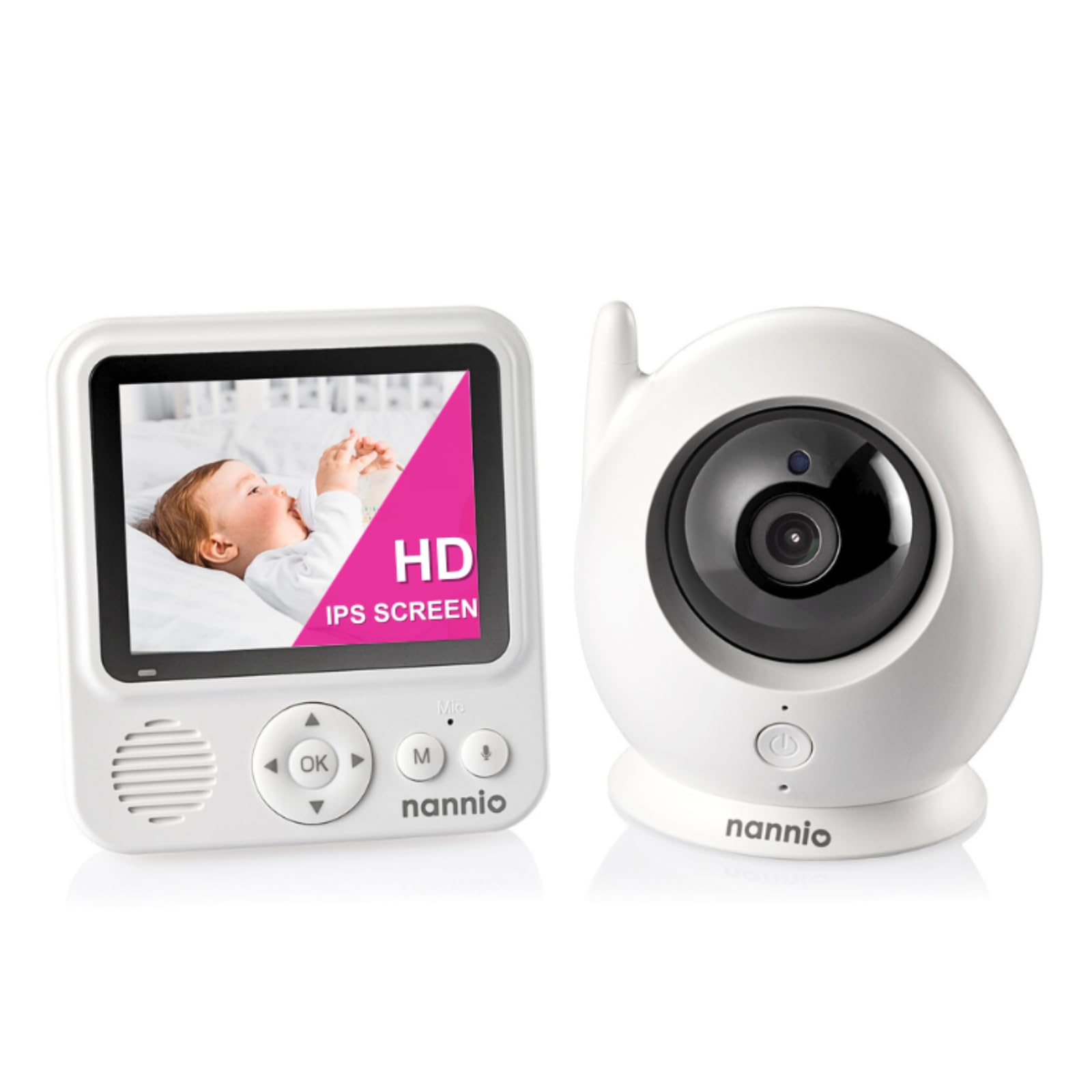 nannio Upgraded Hero HD Baby Monitor with Camera & Audio, 720p IPS Screen, 1000ft Range, Clear Night Vision, 2-Way Audio, Temperature Sensor, Muti Lullabies, Secure Transmission, No WiFi, Ideal Gifts