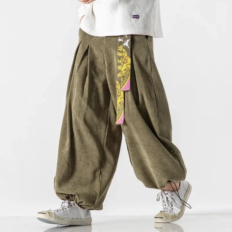 Men Loose Harajuku Sports Trousers Hip Hop Jogging Pants Corduroy Casual Harem Pants2