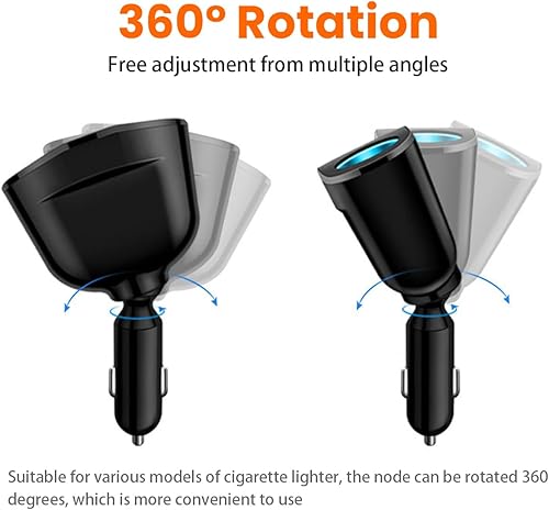 Miniatura 3 de Cigarette Lighter Splitter, USB 2.4A & QC3.0 Type C with 2 Socket Cigarette Lighter Adapter, 12V24V 120W Car Charger Splitter for GPS Dash Cam