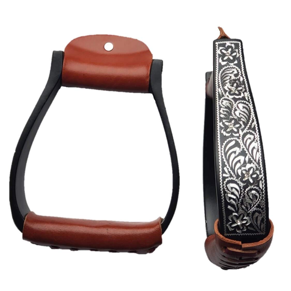 Leurre Souple Bar Étriers De Selle Western Barrel Racing - Aluminium Léger, Gravés, Argent, Réf. 5198 étriers Selle Cheval Challenger Silver