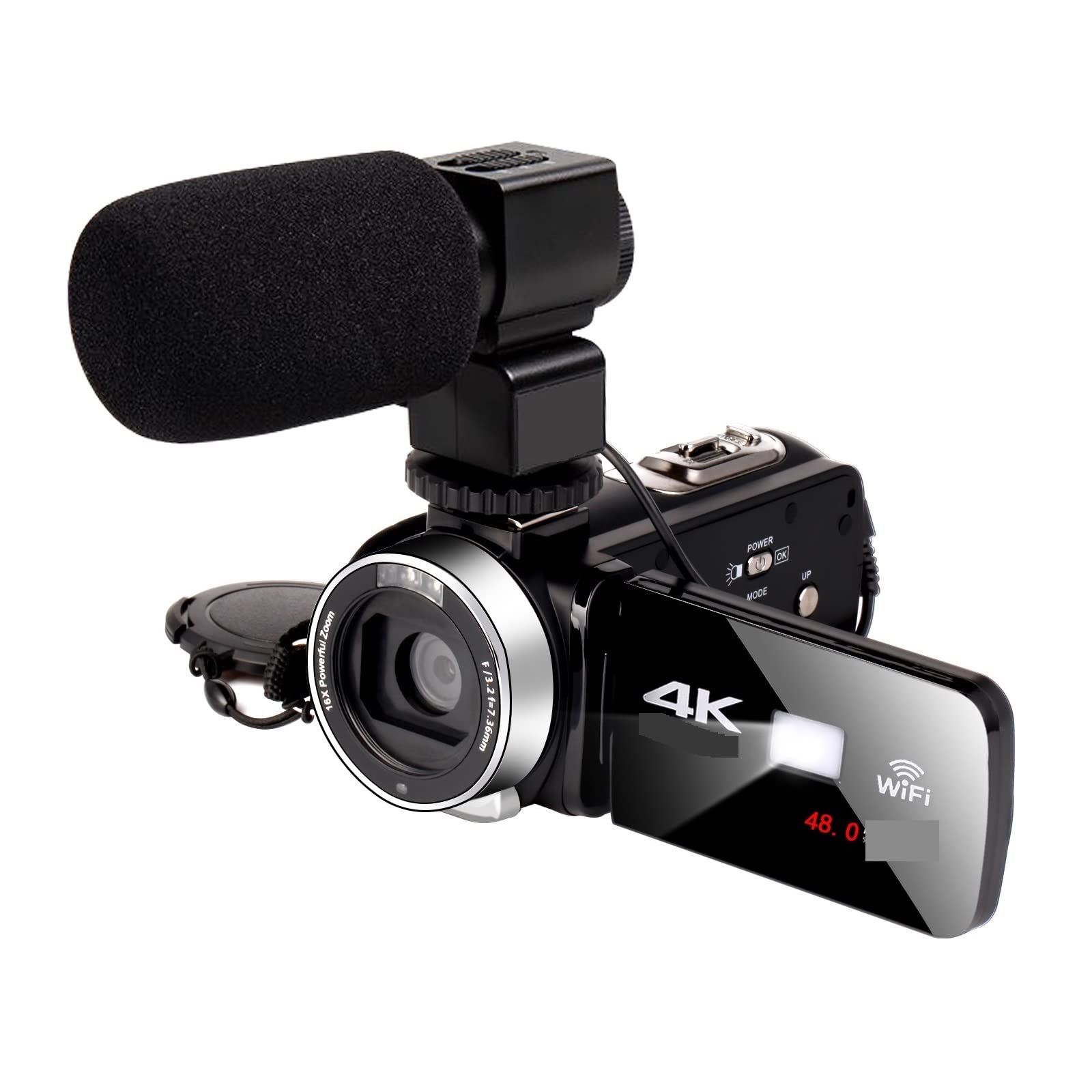 Cámara de vídeo Videocámara Videocámara 4K de Gran Angular, cámara vídeo Vlog visión Nocturna infrarroja for transmisión Movimiento Lento, Digital grabación en Bucle 18X(32G SD Card)