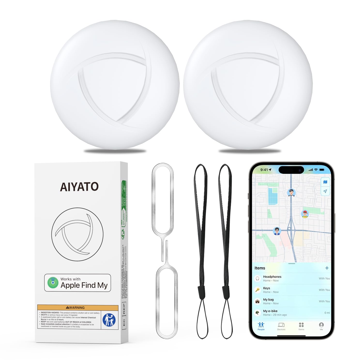 Air Tags-2 Pack, Bluetooth Item Tracker Works with Apple Find My APP (iOS Only, Not for Android), Keys Finder and Item Locator for Luggage, Bags, Suitcases, Replaceable Battery