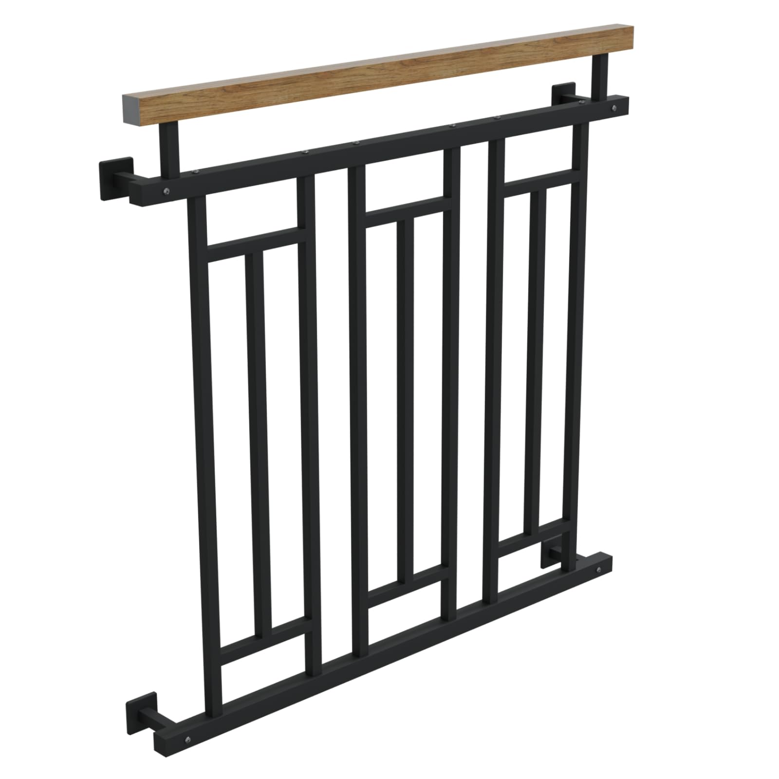 HAGO24 | Französischer Balkon | Fenstergitter | Stahlgeländer | 100x90cm Anthrazit | Stabgeländer | Holzoptik | Julietbalustrade | Brüstung | Austrittsbalkon | Geländerfenster