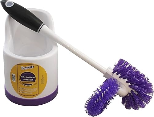 Juego de escobilla de inodoro y soporte con limpiador para debajo del borde, cepillo de limpieza compacto para baño con cerdas rígidas y soporte de