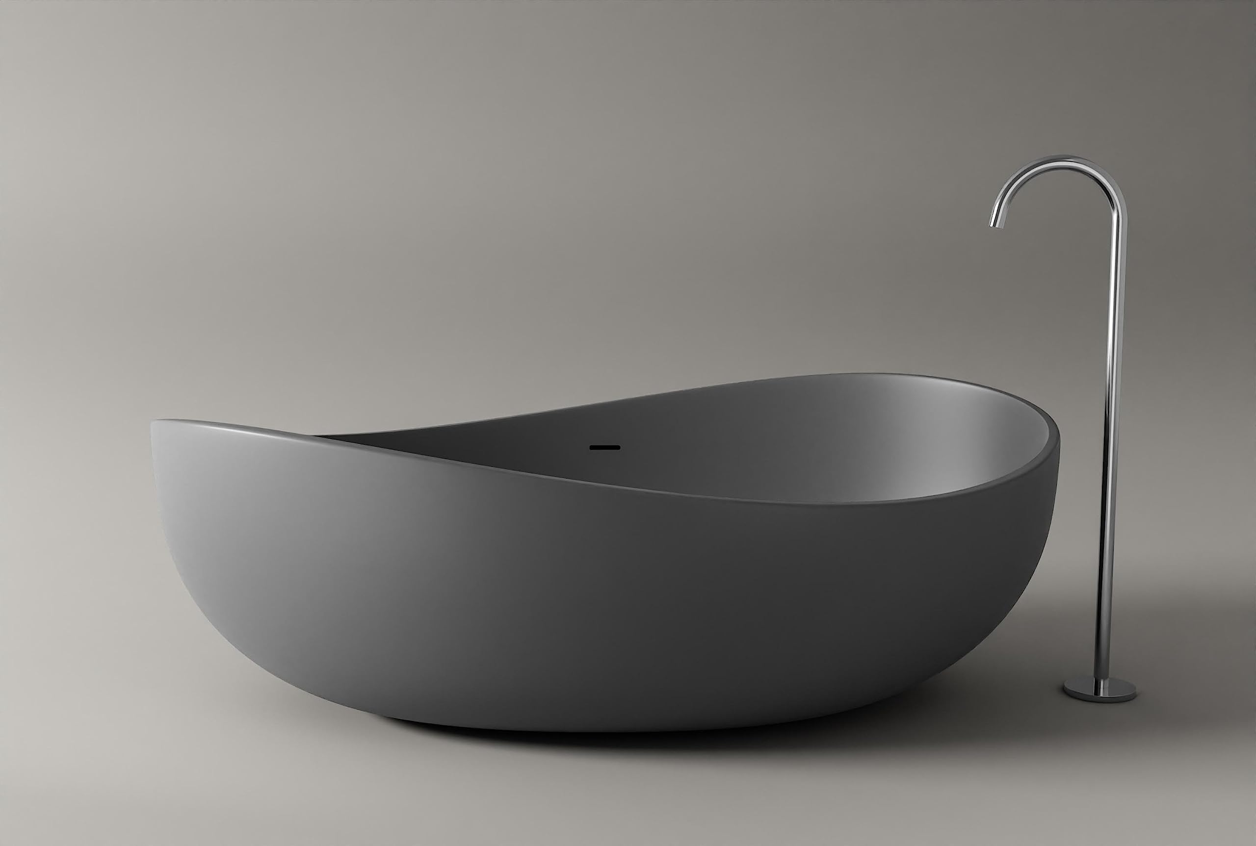 Baignoire îlot en pierre solide, Solide Surface, WAVE gris mat, 180 x 110cm, Couvercle supplémentaire:Sans cache supplémentaire