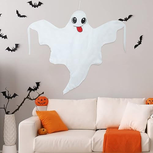 Miniatura 7 de 2 piezas de fantasmas de Halloween de 53 pulgadas para colgar en el árbol de Halloween, decoración de fantasma, fantasma blanco sonriente amigable