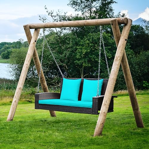 Image of Patio Outdoor Swing for Balcony Double Seater Without Stand | Weather Resistant Rattan & Wicker Hammock Jhula for Adults
