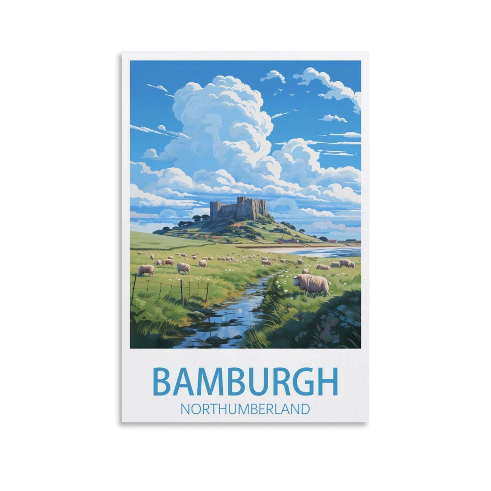 EZMLFA Diamond Art Kits Adults,Bamburgh Northumberland,5D Dimond Picture, Crystal Gem Art Crafts for Boys Girls, DIY Mosaic Creations Set for Home Decor 50x60cm