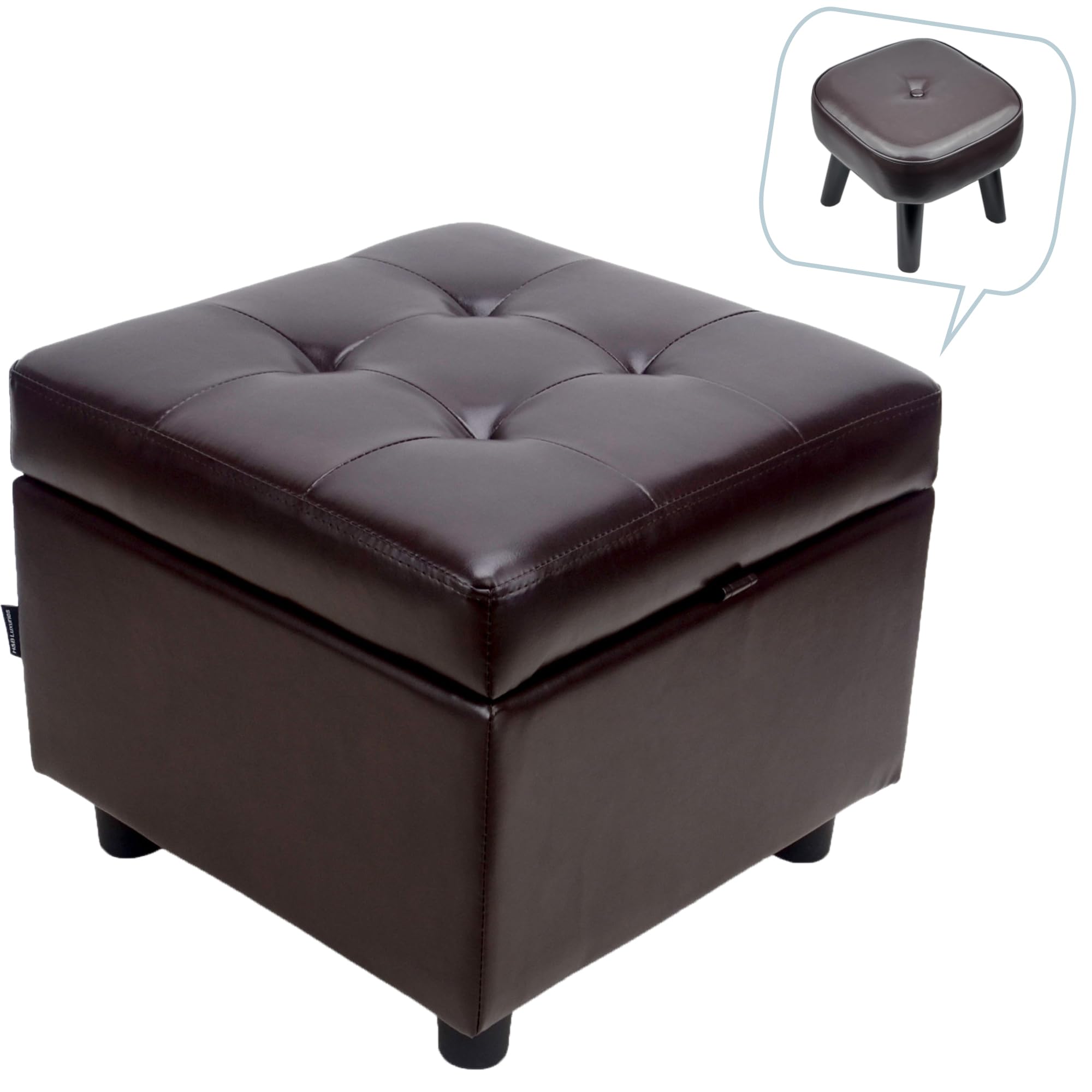 Leather Ottoman with Storage Square, Ottoman Foot Rest,Foot Stools Ottoman with Storage for Living Room & Bedroom,Kids Room,Side Table Seat Vanity Tool for Makeup Room(Brown)