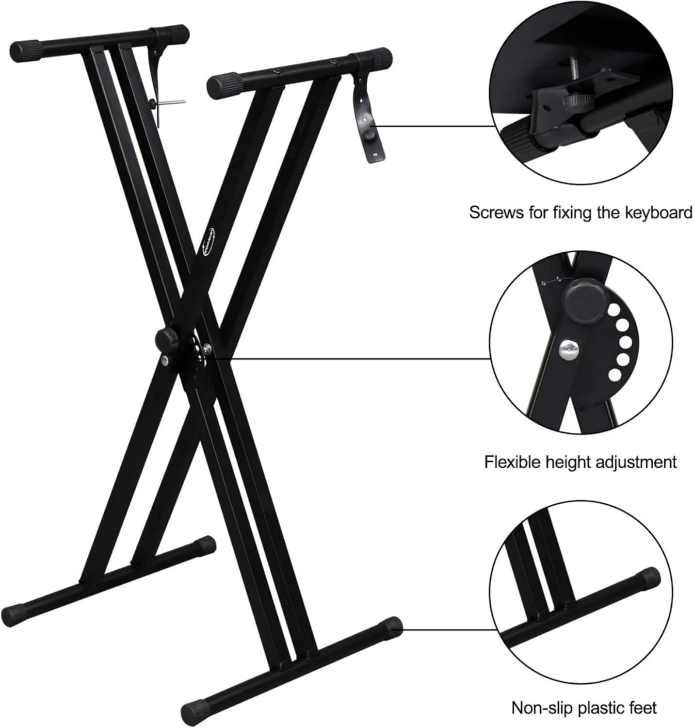Double X Keyboard Stand and Bench Set Adjustable Keyboard Stand with Lockable Straps for 49 61 76 88 Key Digital Piano Foldable Heavy Duty Steel Stand with PU Leather Piano Bench Black