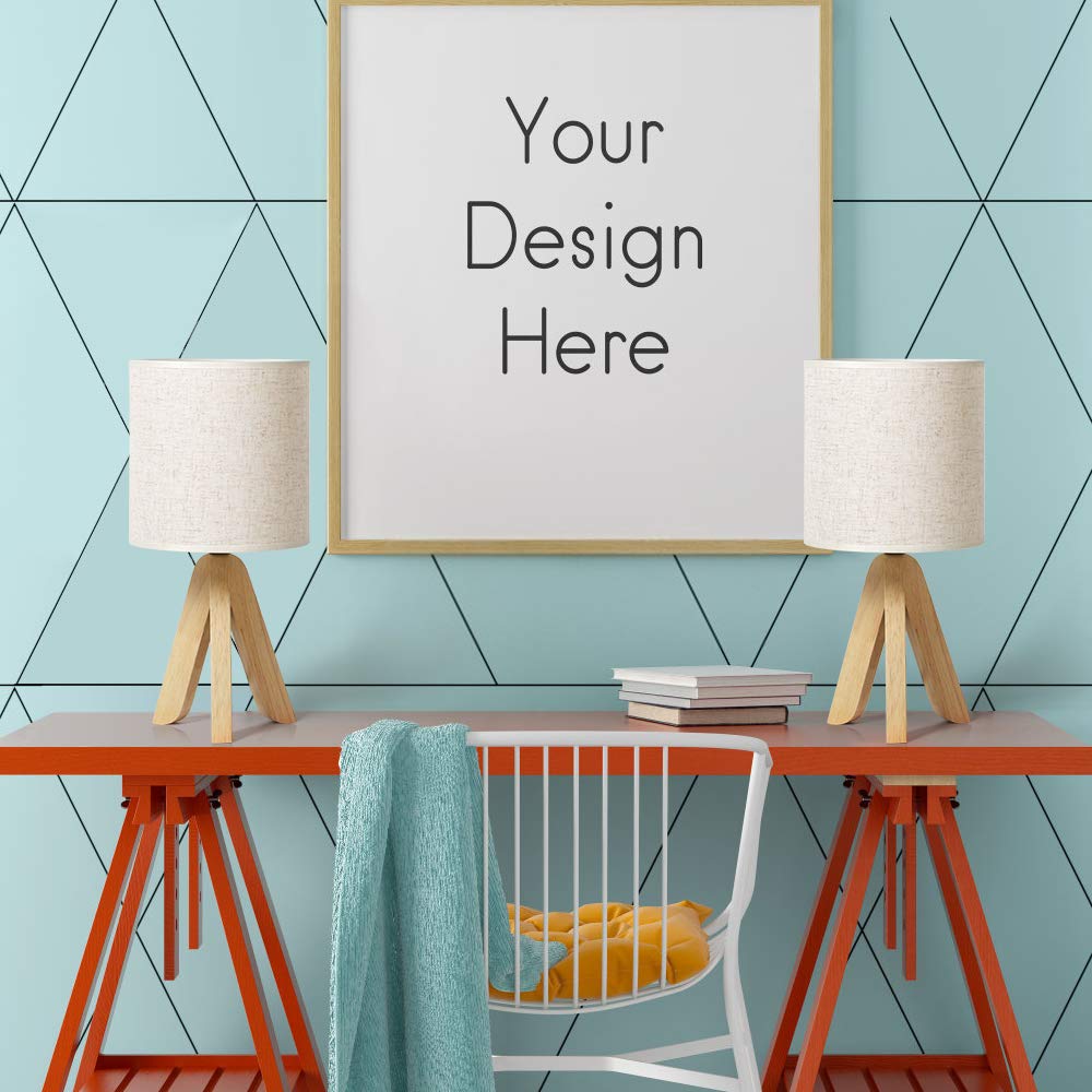 HAITRAL Small Table Lamps - Wooden Tripod Nightstand Lamps Set of 2 for Bedroom, Living Room, Office, Home with Fabric Linen Shade