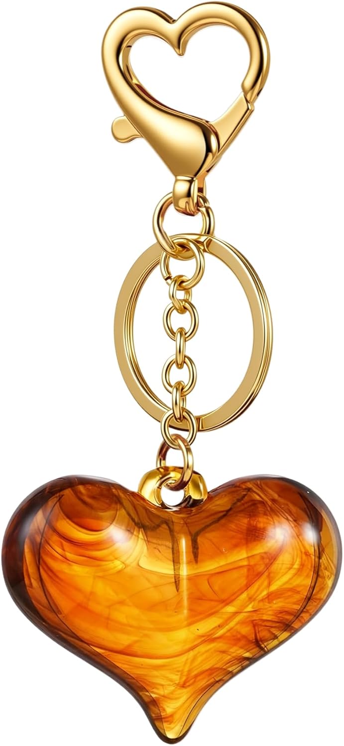 Chic Resin Bow Keychain, Brown Acrylic Heart Keyring with Lobster Clasp for Bag, Purse, Car Keys